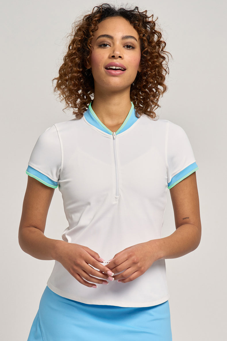 College Polo White/Blue Shores/Electric Mint