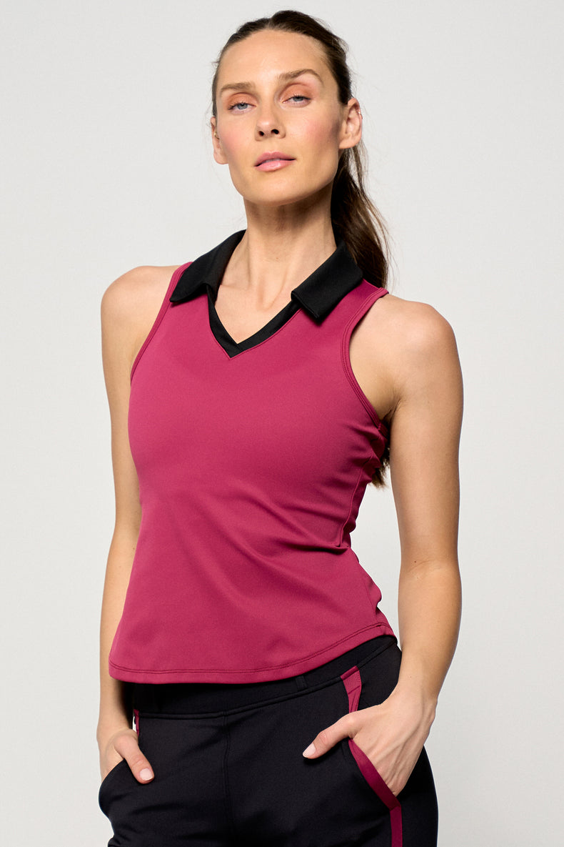 V-Neck Tank - Burgundy/Black