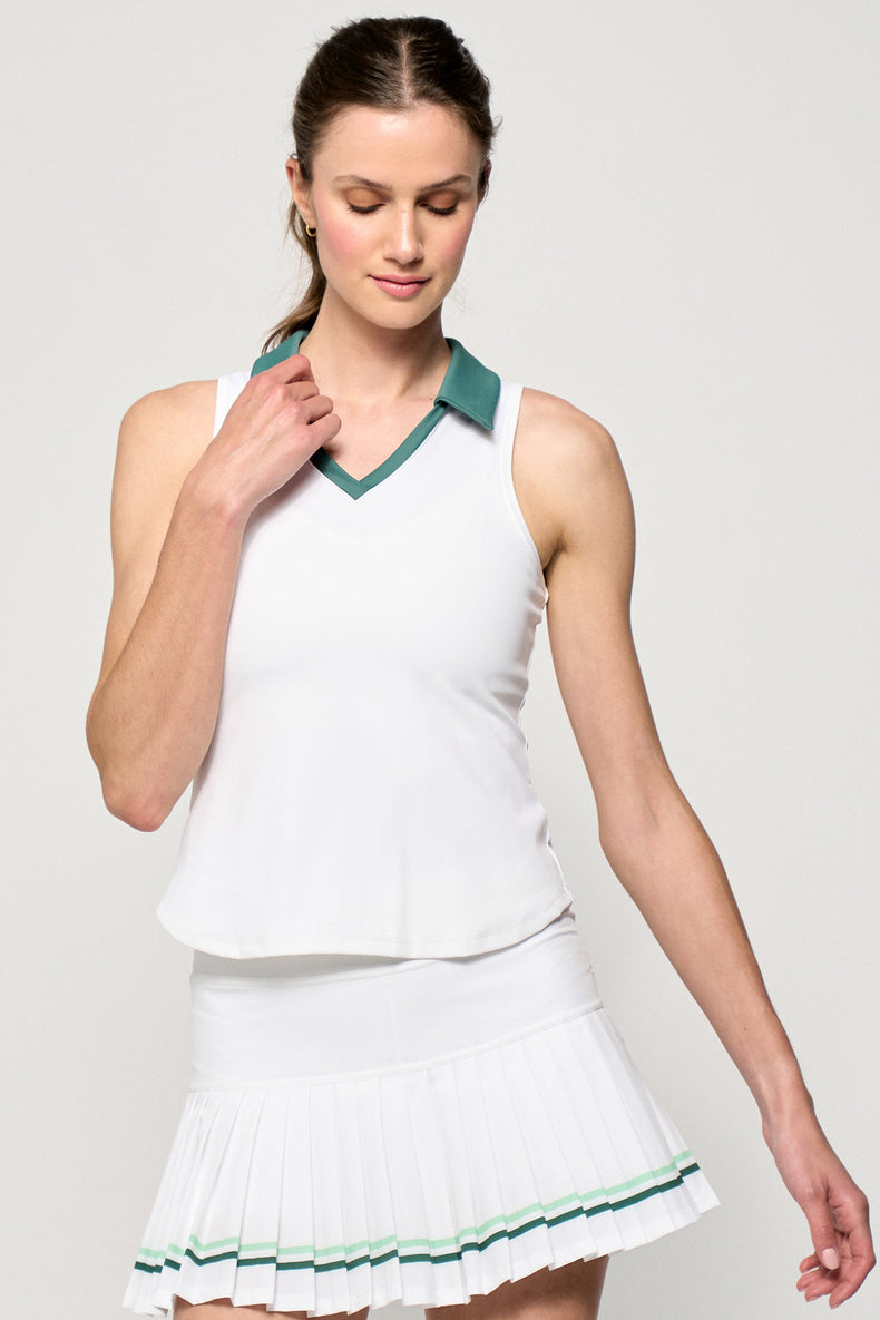 V-Neck Tank - White/Fern