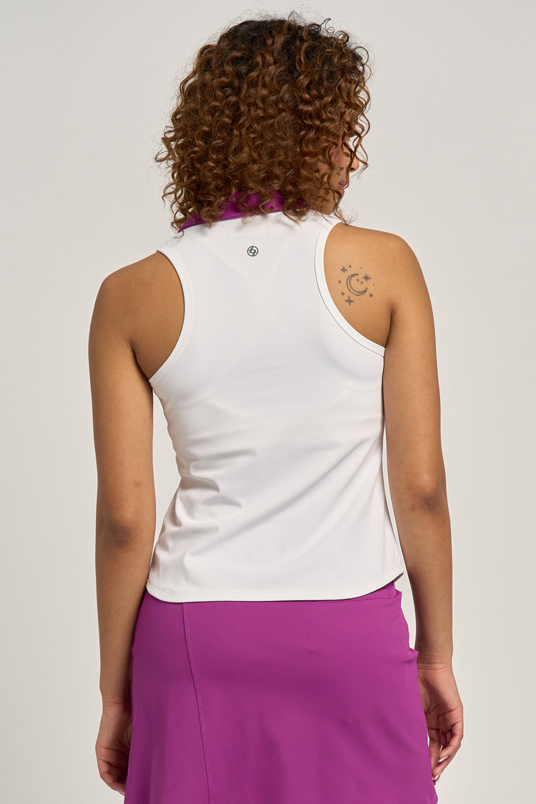 V-Neck Tank White/Aster Pink