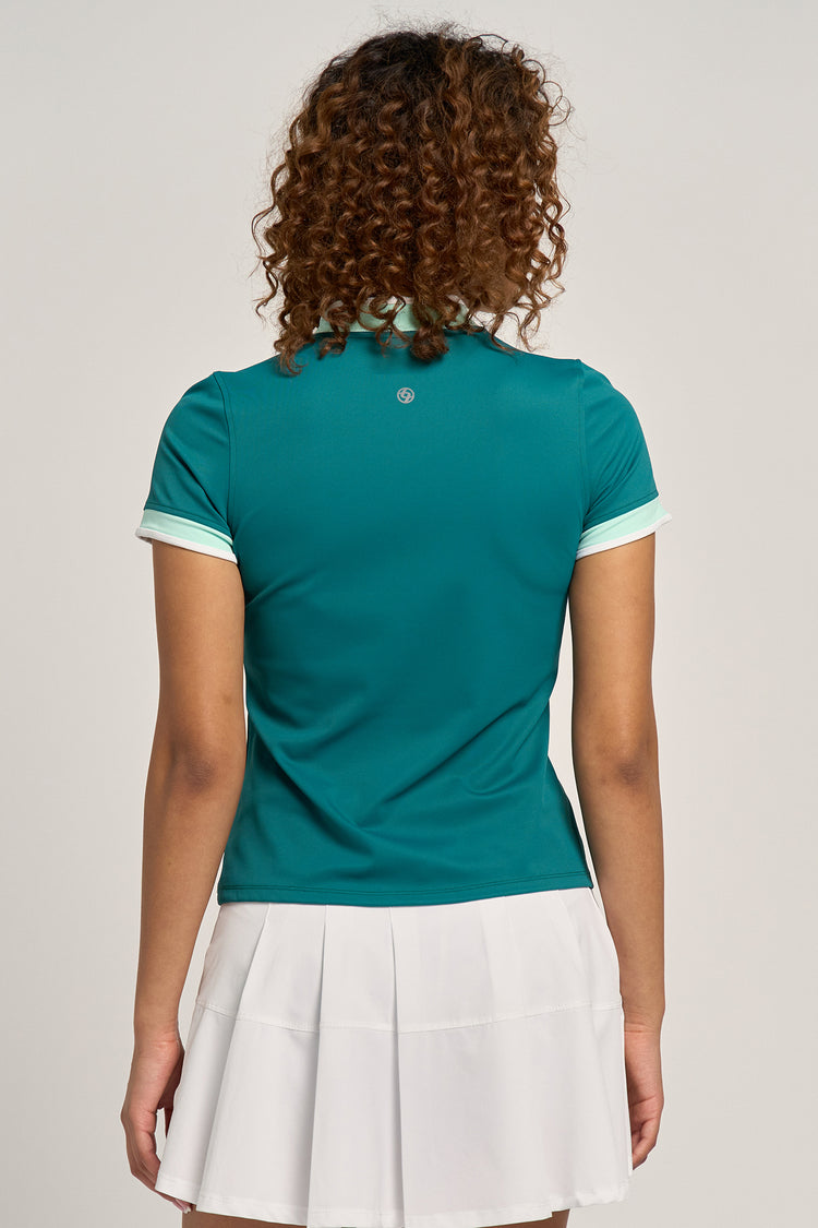 College Polo Everglade/Electric Mint/White