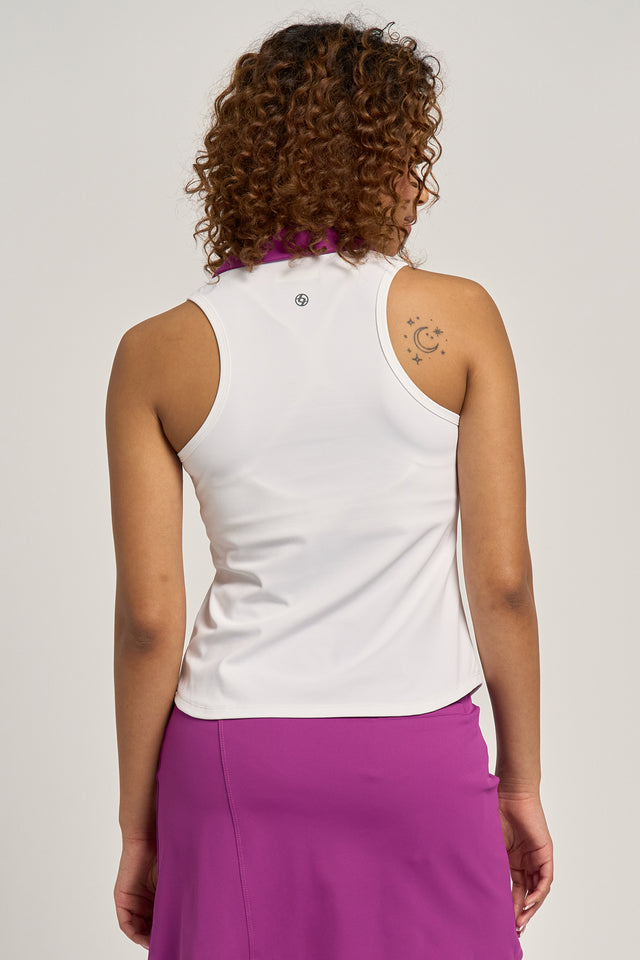 V-Neck Tank White/Aster Pink