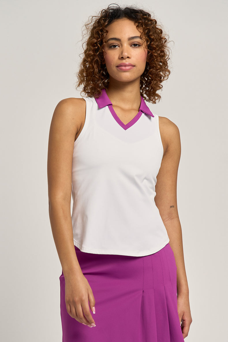 V-Neck Tank White/Aster Pink